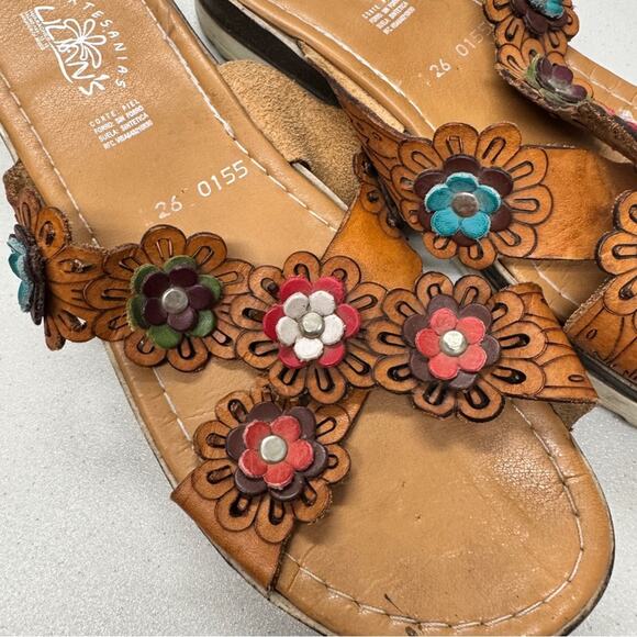 Lilian’s Tan Leather Colorful Flower Sandals Womens 10.5 Platform Beachy Summer - Picture 2 of 7